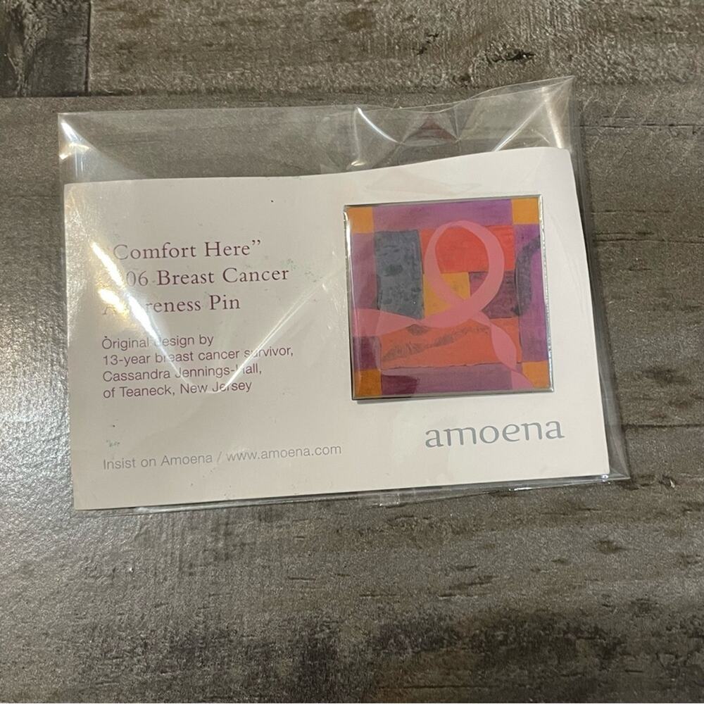 Vintage Breast Cancer Awareness Enamel Pin Square Amoena 2006 Pink Ribbon Brooch - Picture 6 of 6